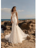 Ivory Lace Tulle Cross Back Elegant Wedding Dress